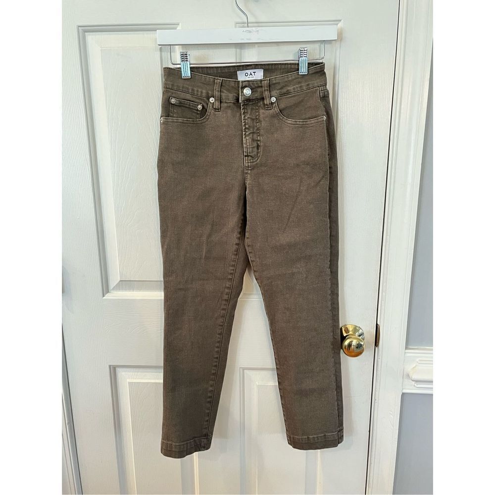 Oat Olive Green High-Rise Straight Crop Jeans sz 25 EUC